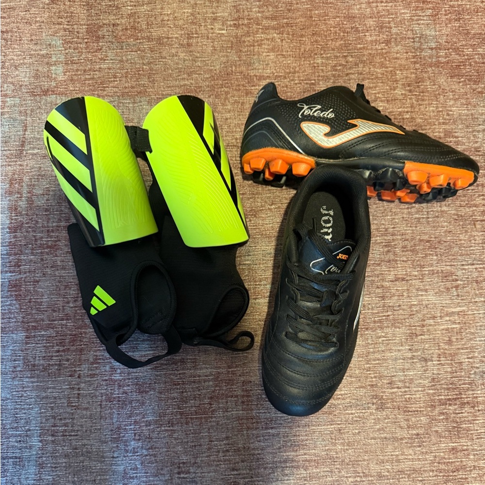 adidas Kids Shin Guards with Joma Toledo Soccer Cleats